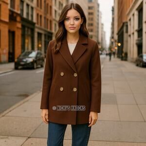 Joie Chocolate Brown Wool Blend Coat Mid Length Wool Jacket Peacoat Size S